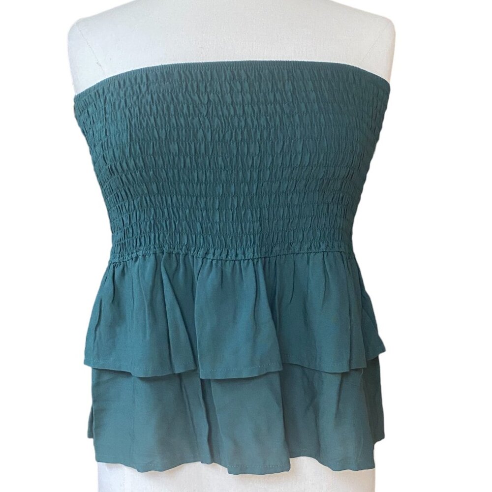 Wild Fable Smocked Tiered Ruffle Tube Top Strapless Beach Peplum Festival-XS